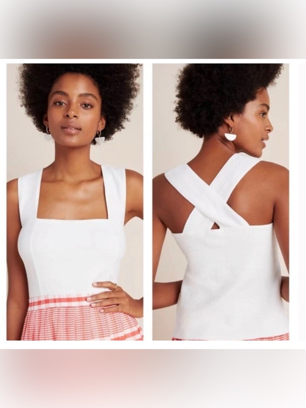 Maeve By Anthropologie White Steph Cross Back Tank Top Size LARGE